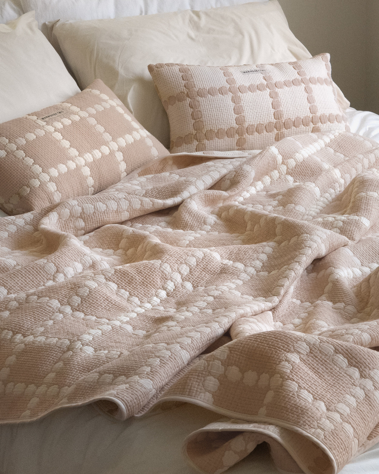 BLOSSOM CHECK COTTON MODAL BLANKET - BEIGE (2size)