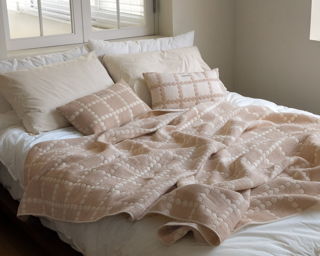 BLOSSOM CHECK COTTON MODAL BLANKET - BEIGE (2size)