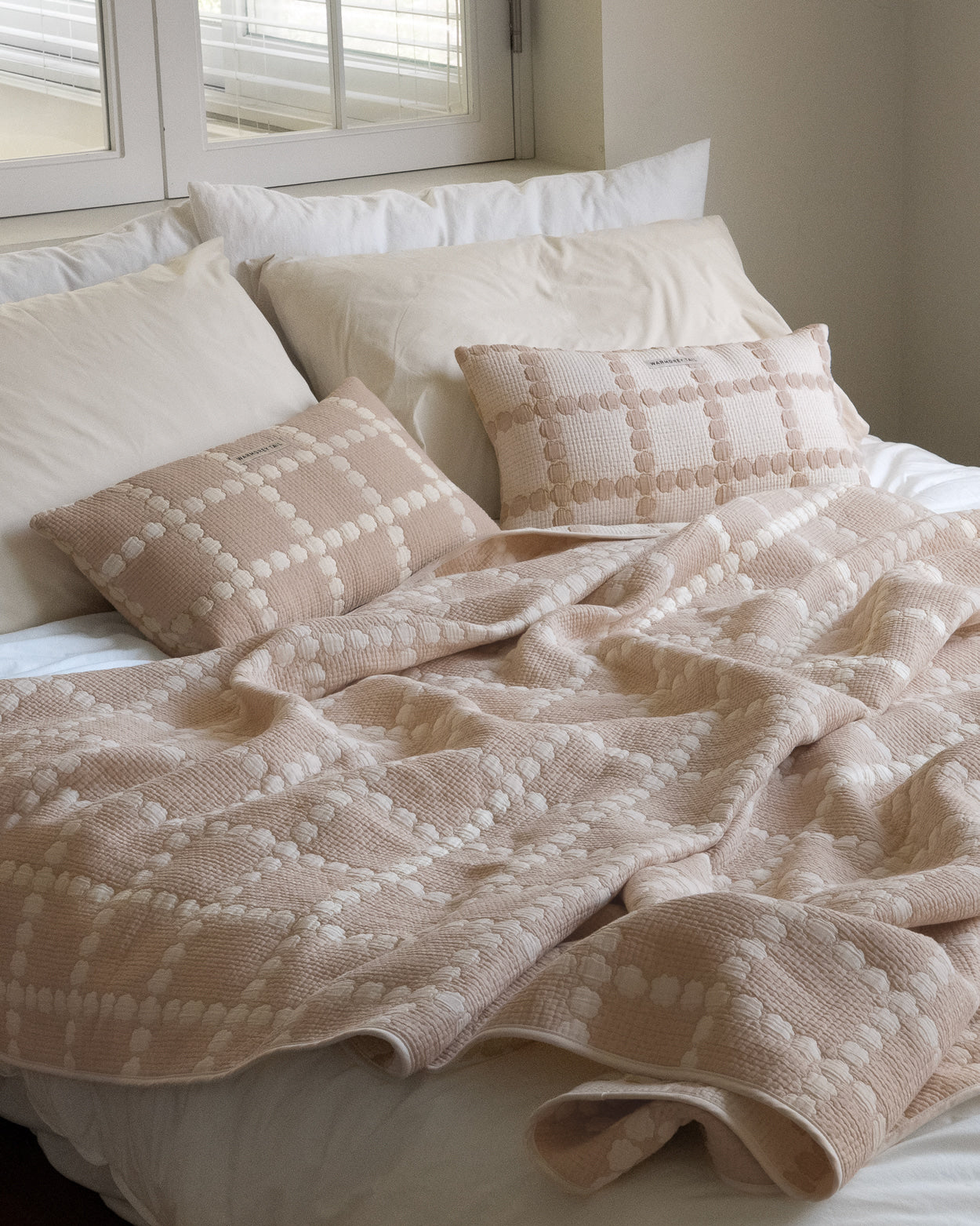 BLOSSOM CHECK COTTON MODAL CUSHION & PILLOW CASE - BEIGE (2colors)