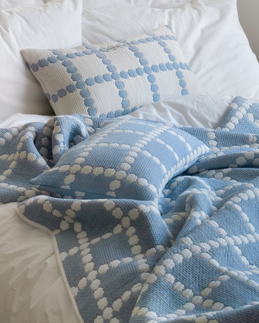 BLOSSOM CHECK COTTON MODAL BLANKET - BLUE (2size)