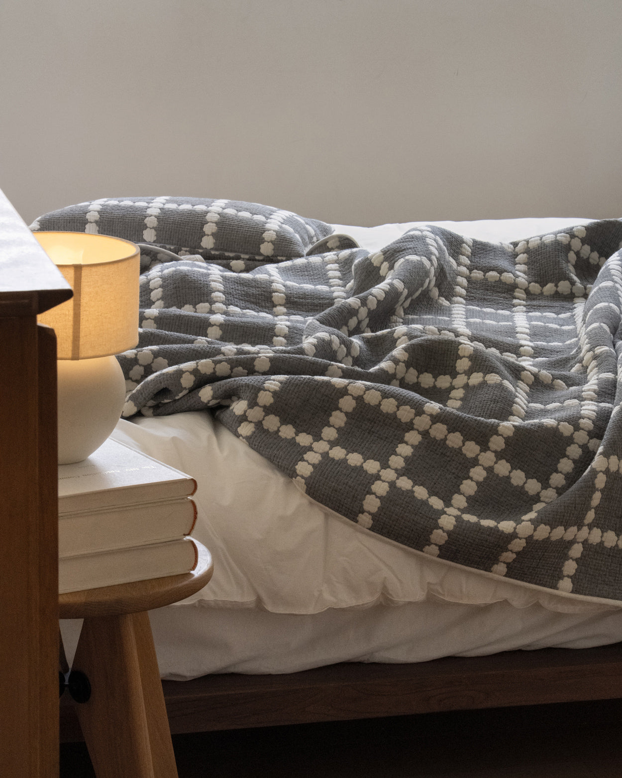 BLOSSOM CHECK COTTON MODAL BLANKET - WARMGREY (2size)