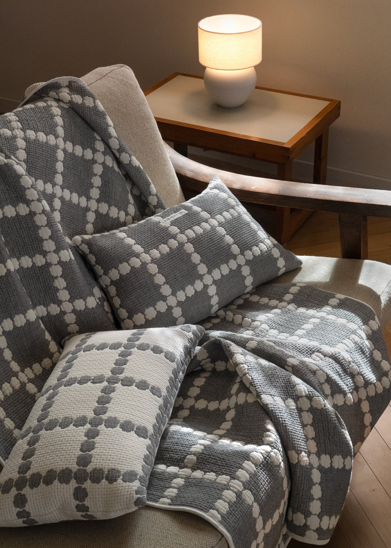 BLOSSOM CHECK COTTON MODAL CUSHION & PILLOW CASE - WARMGREY (2colors)