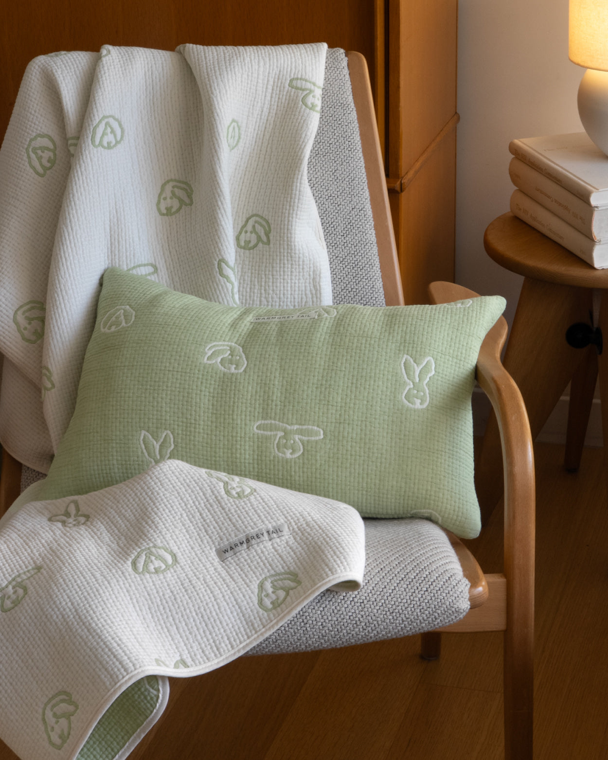 BUNNY BUNNY COTTON MODAL CUSHION & PILLOW CASE - MOSS GREEN (2colors)
