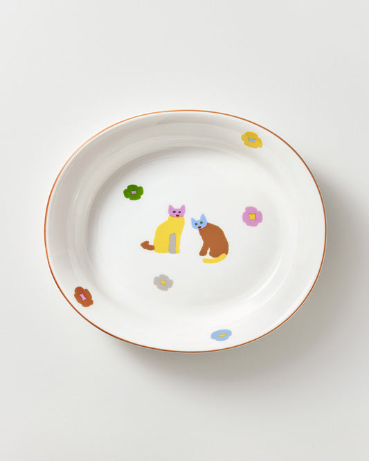 CATS & FLOEWRS OVAL BOWL