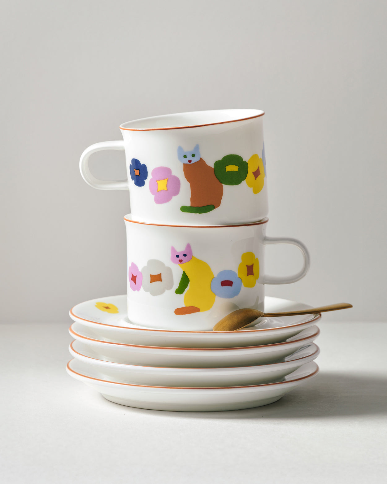 CATS & FLOWERS MUG & SAUCER 2P