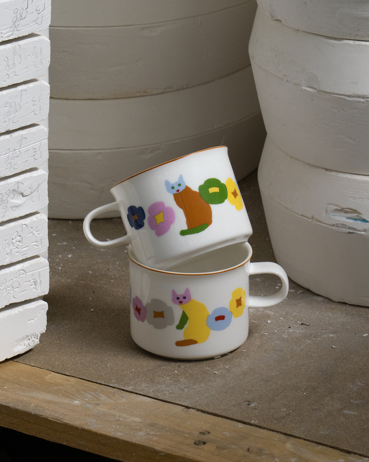 CATS & FLOWERS MUG & SAUCER 2P