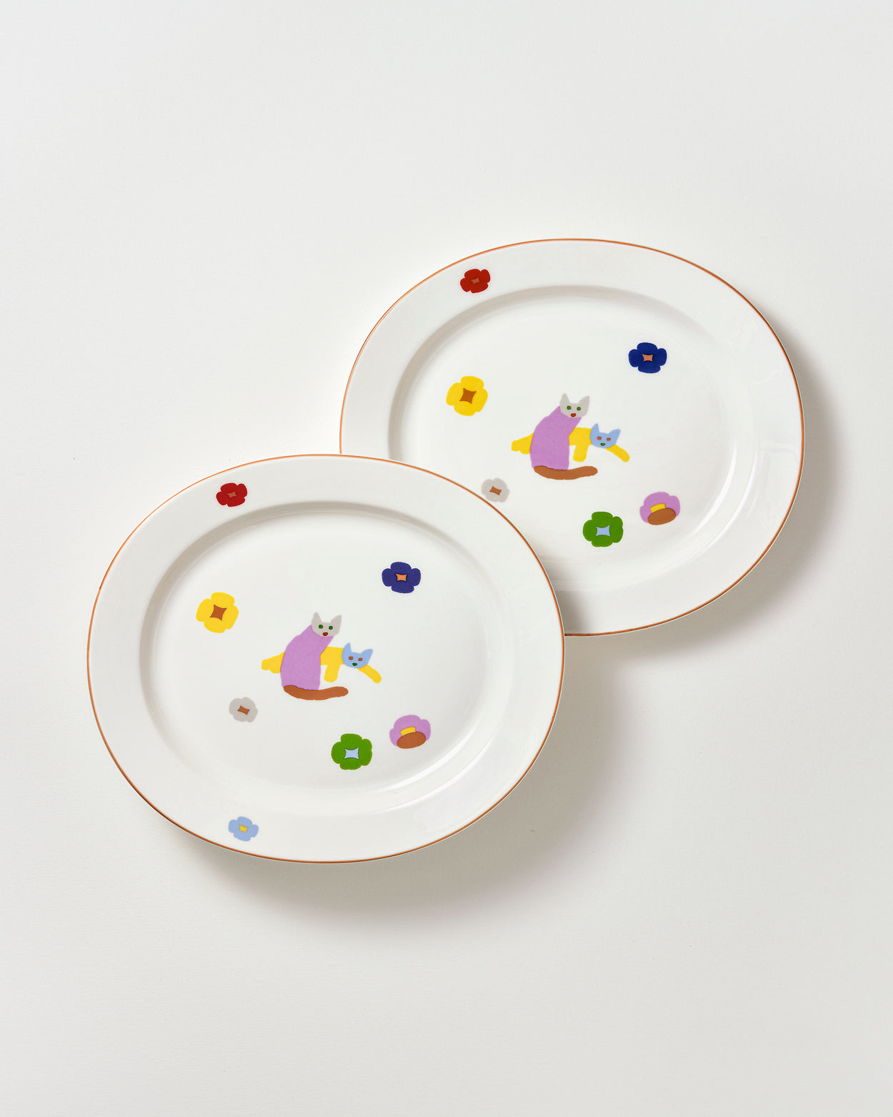 CATS & FLOWERS OVAL PLATE