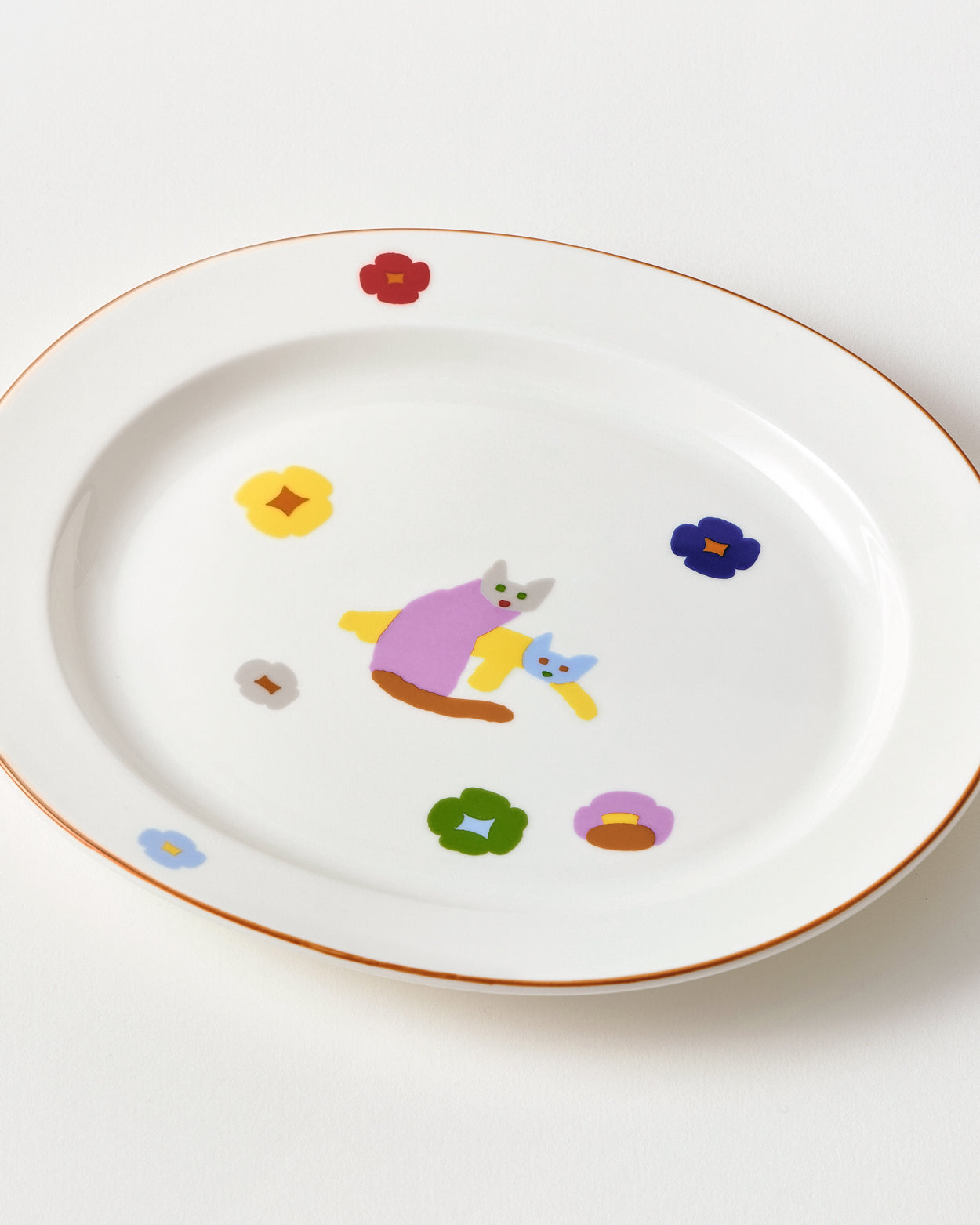 CATS & FLOWERS OVAL PLATE