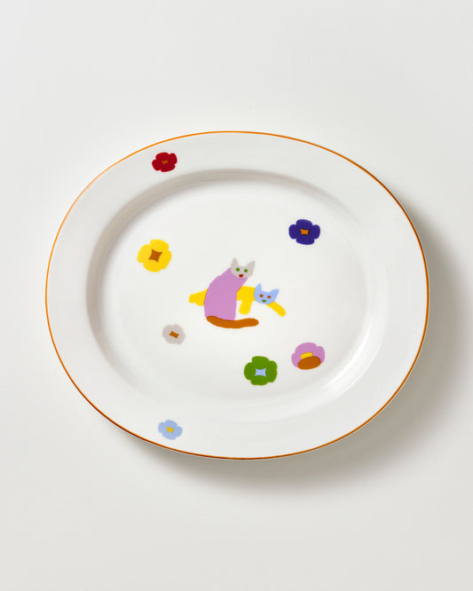 CATS & FLOWERS OVAL PLATE