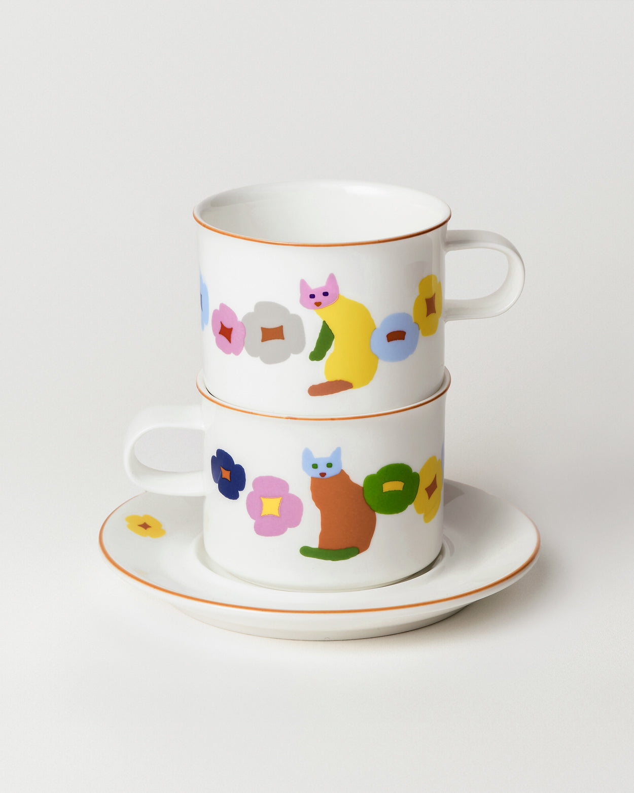 CATS & FLOWERS MUG & SAUCER 2P