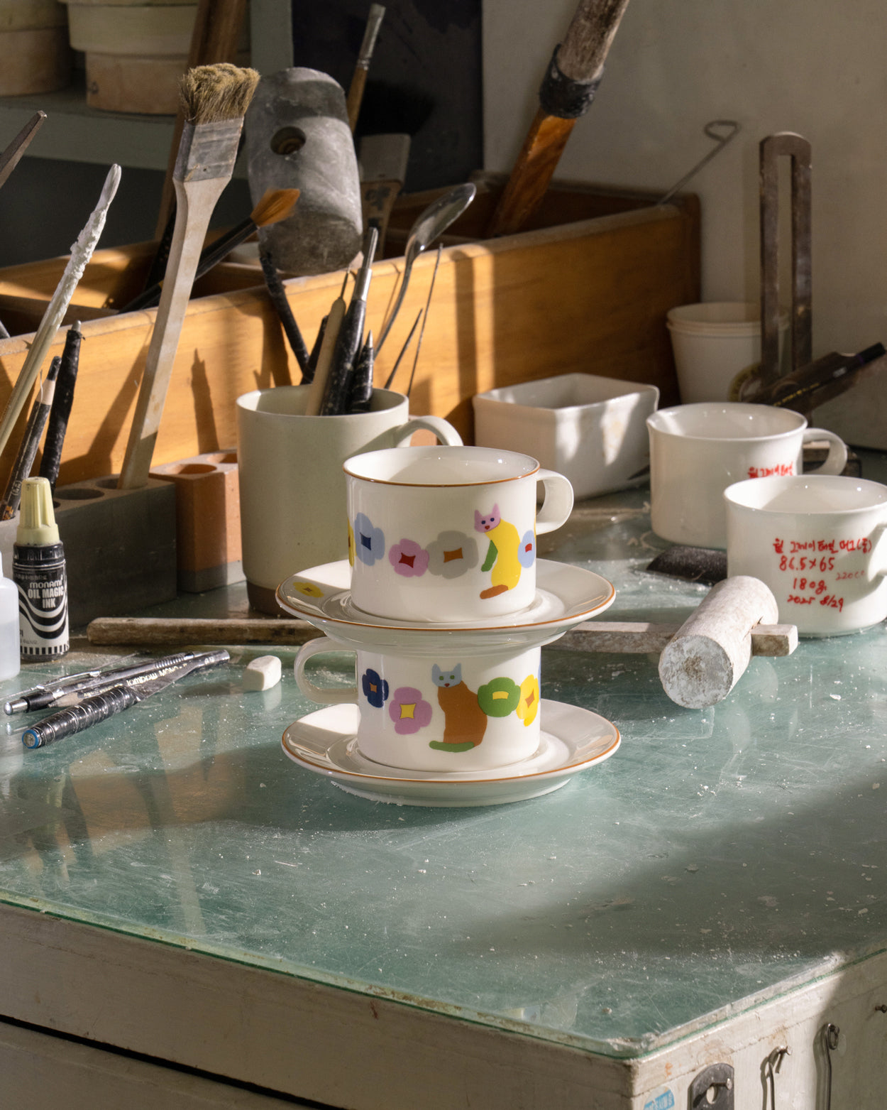 CATS & FLOWERS MUG & SAUCER 2P