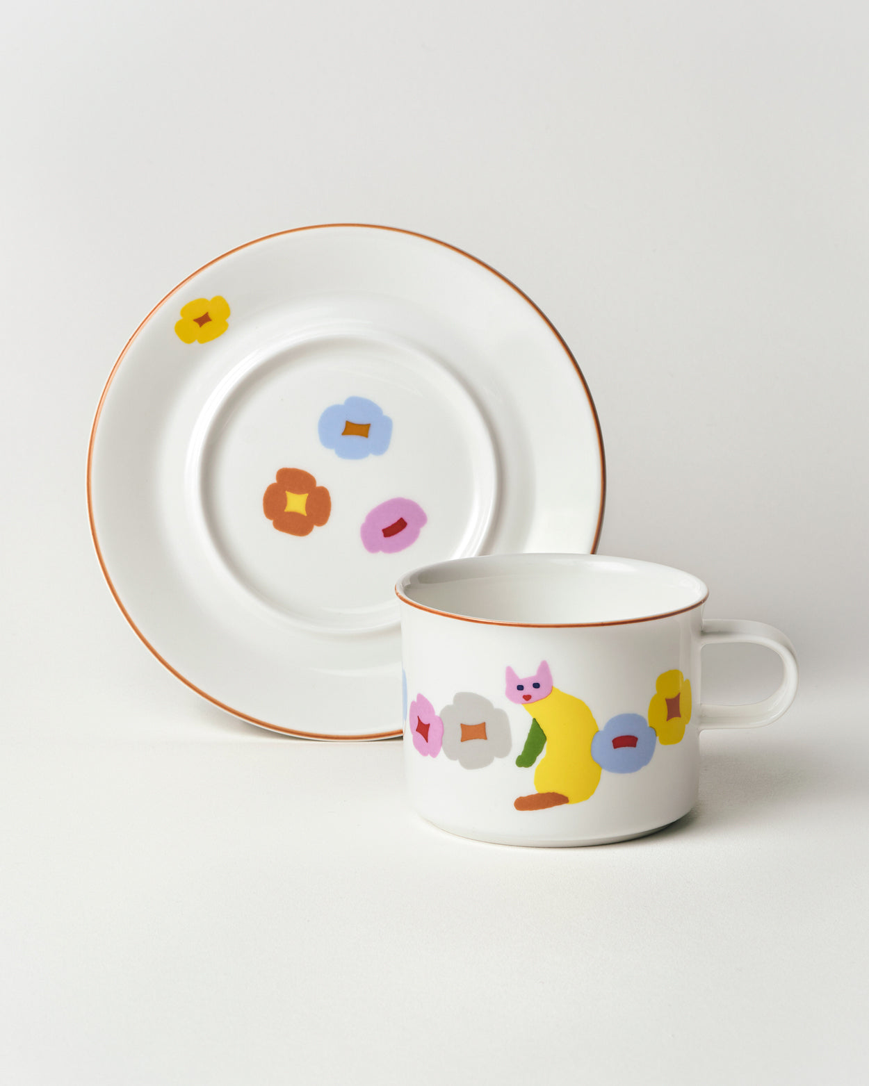 CATS & FLOWERS MUG & SAUCER 2P