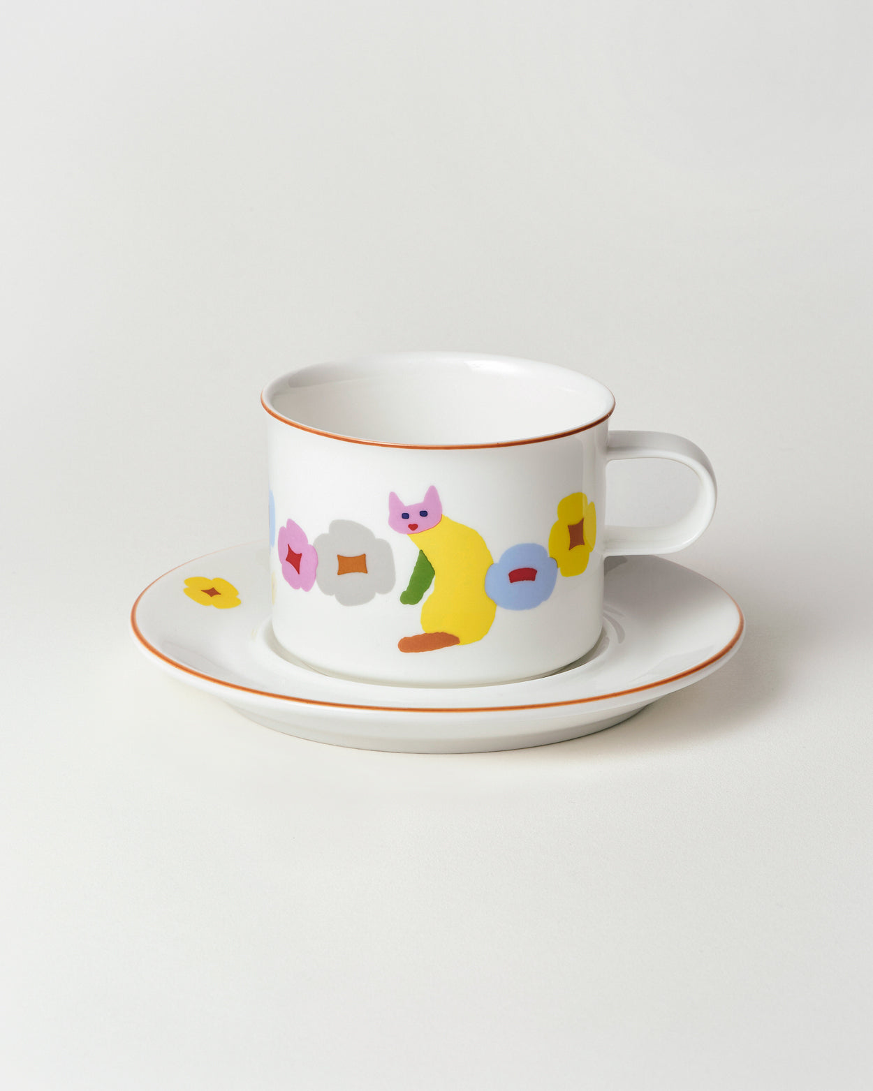 CATS & FLOWERS MUG & SAUCER 2P