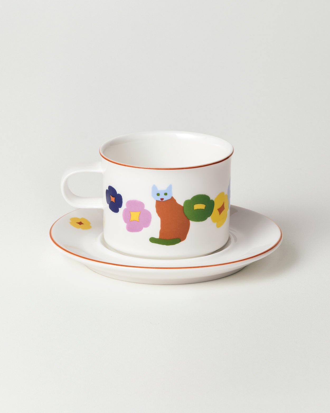 CATS & FLOWERS MUG & SAUCER 2P