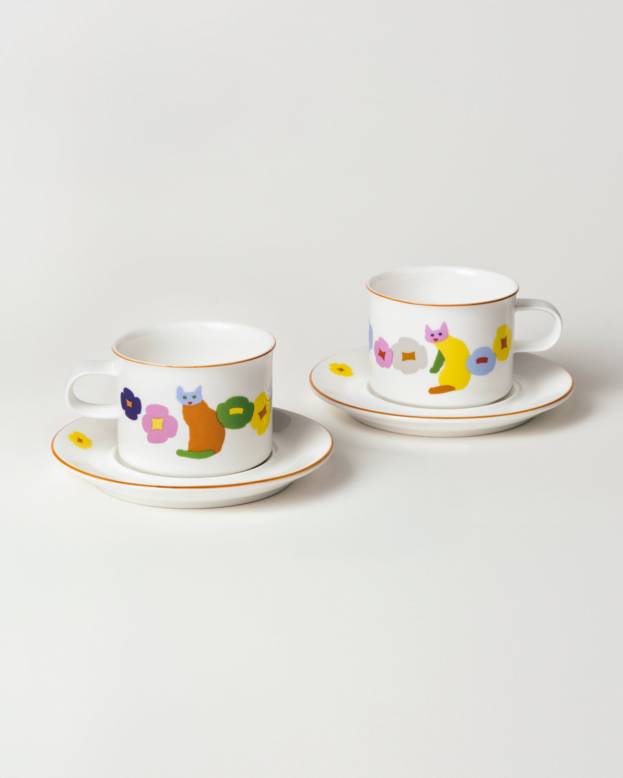 CATS & FLOWERS MUG & SAUCER 2P