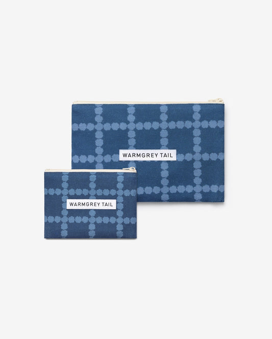 BLOSSOM CHECK FLAT POUCH - DENIM BLUE (2size)