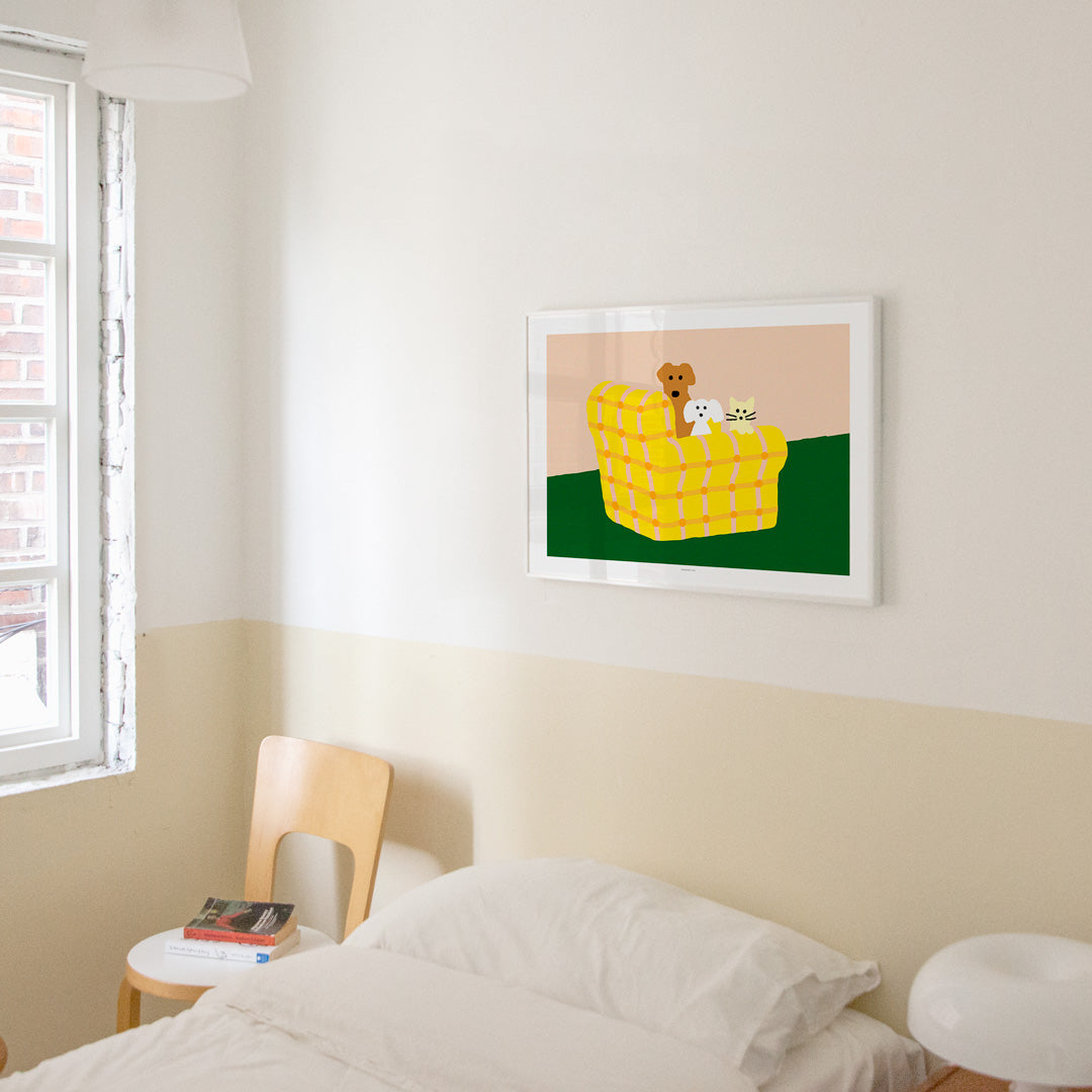 ARMCHAIR DOGS & CAT POSTER