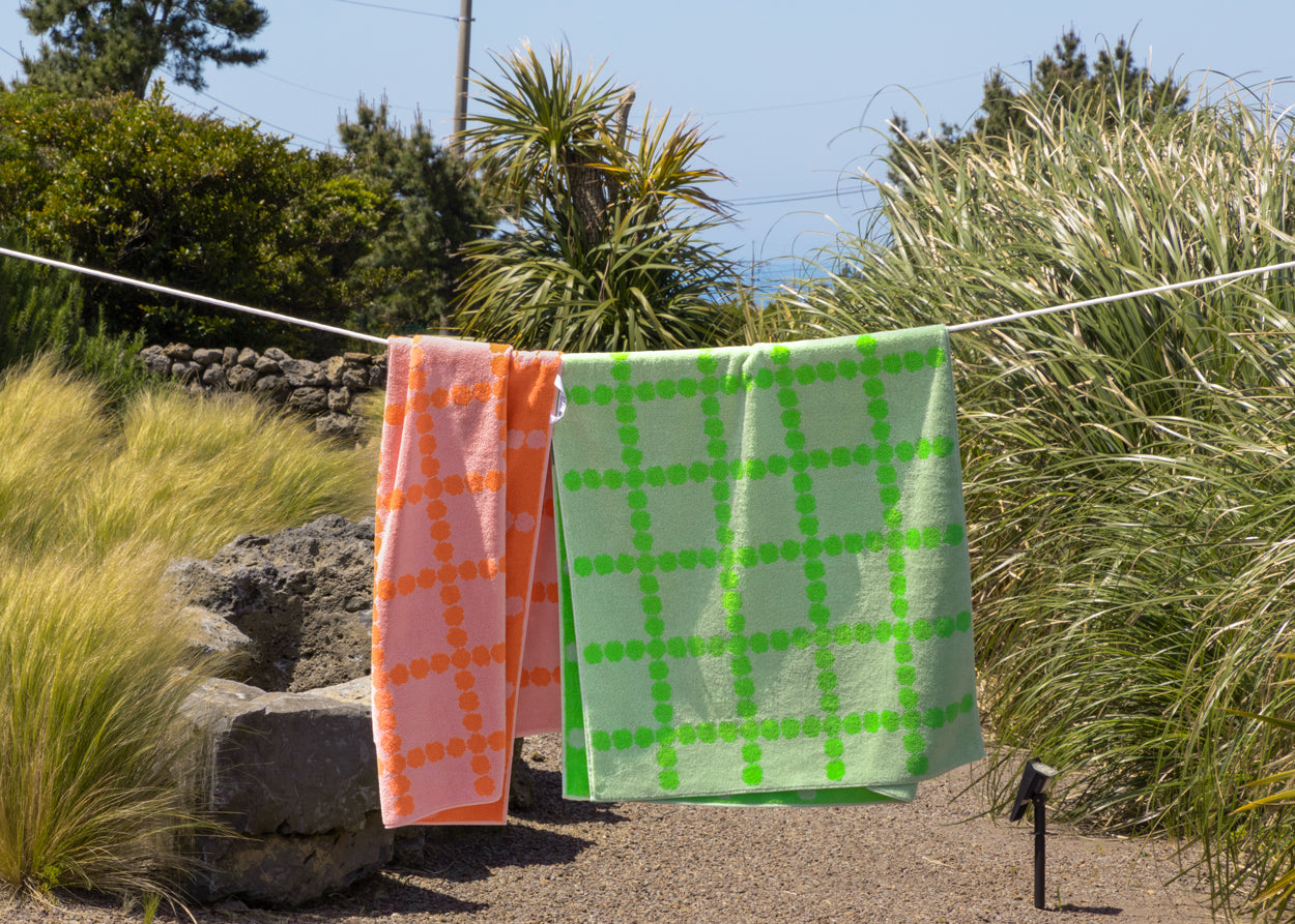 [BEACH & BATH] BLOSSOM CHECK BIG TOWEL - GREEN