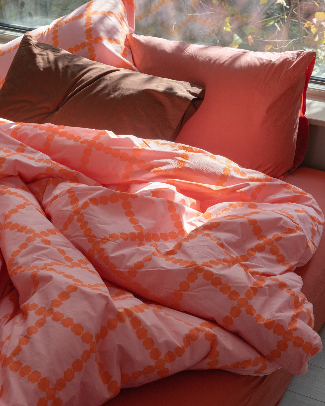 BLOSSOM CHECK CORAL DUVET COVER