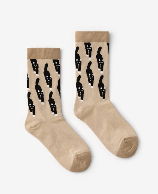 CAT COMING SOCKS - BEIGE
