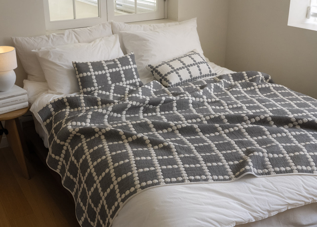 BLOSSOM CHECK COTTON MODAL CUSHION & PILLOW CASE - WARMGREY (2colors)