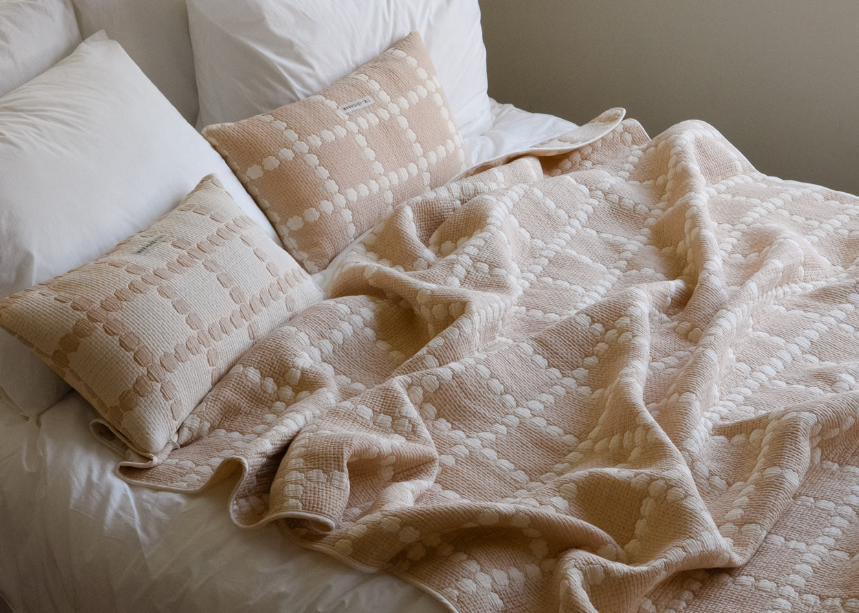 BLOSSOM CHECK COTTON MODAL CUSHION & PILLOW CASE - BEIGE (2colors)