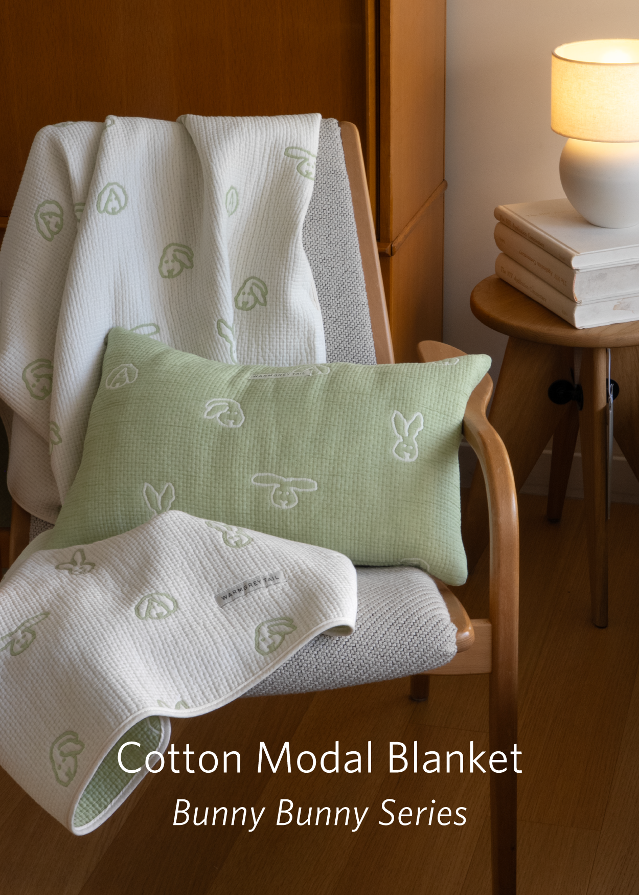 BUNNY BUNNY COTTON MODAL BLANKET - MOSS GREEN