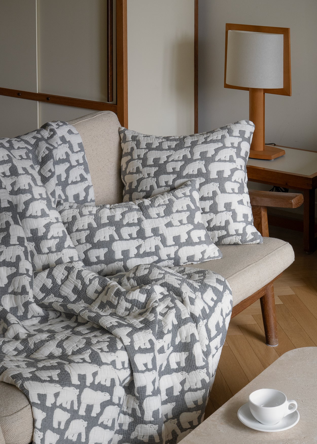POLAR BEARS COTTON MODAL BLANKET - WARMGREY (2size)
