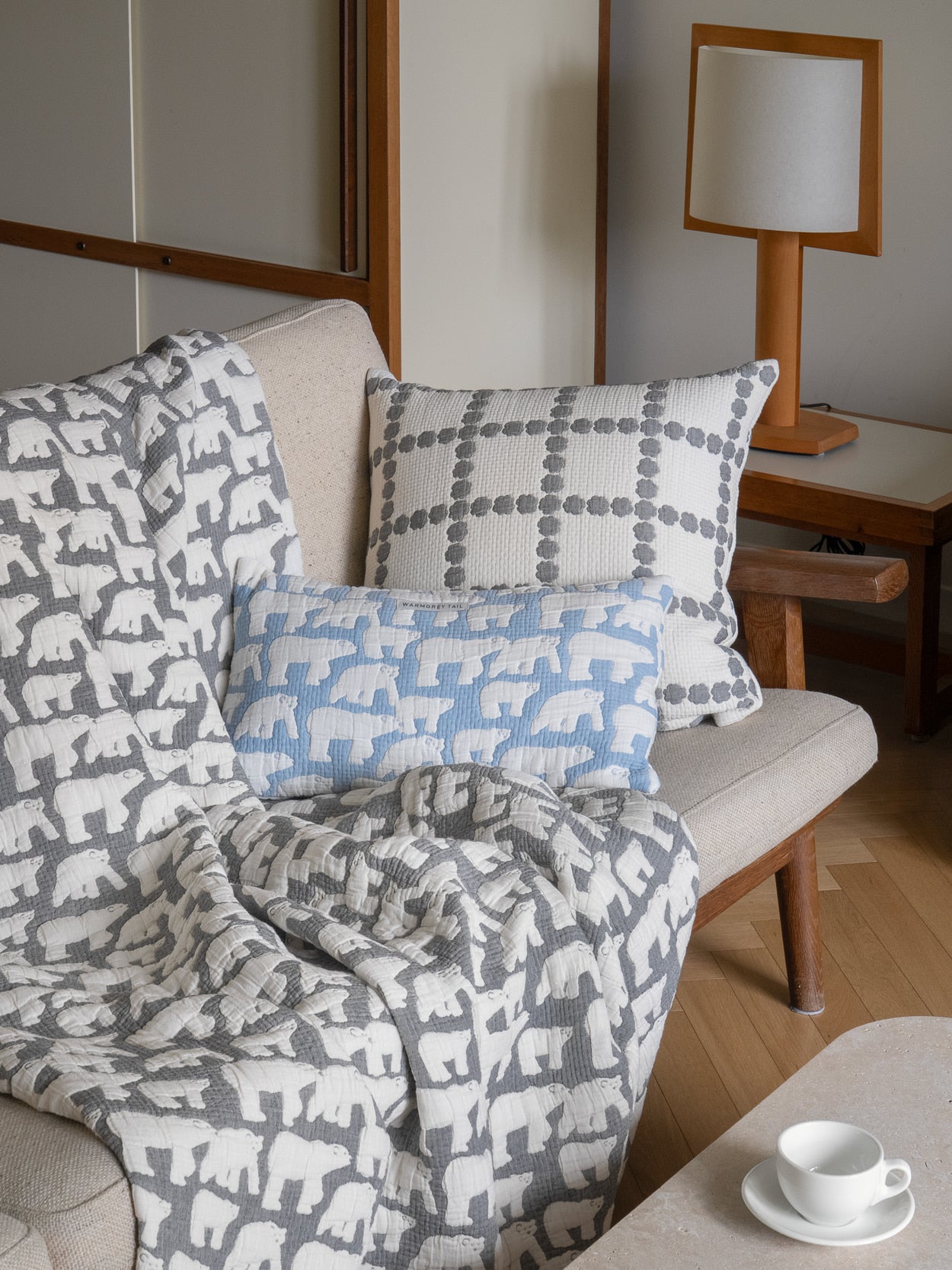 BLOSSOM CHECK CUSHION COVER 5050 - WARMGREY (2colors)