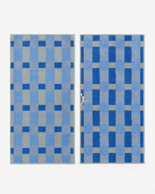 DOT CHECK FACE TOWEL - BLUE ON GREY