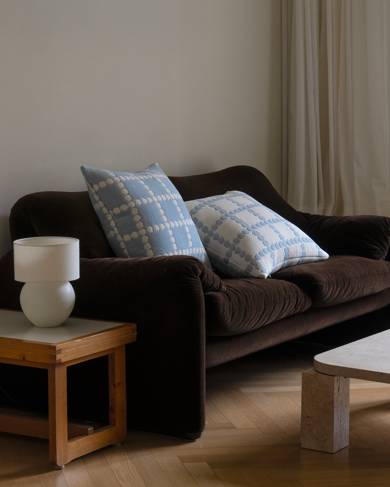 BLOSSOM CHECK CUSHION COVER 5050 - BLUE (2colors)