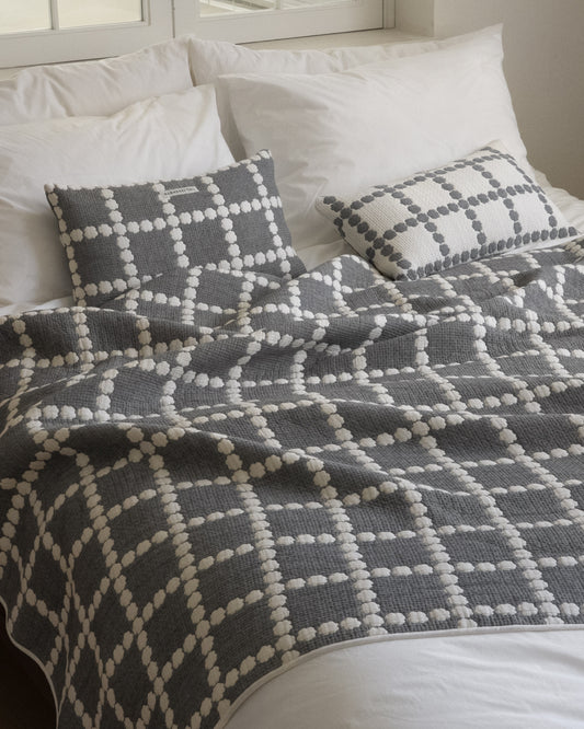 BLOSSOM CHECK COTTON MODAL BLANKET - WARMGREY (2size)