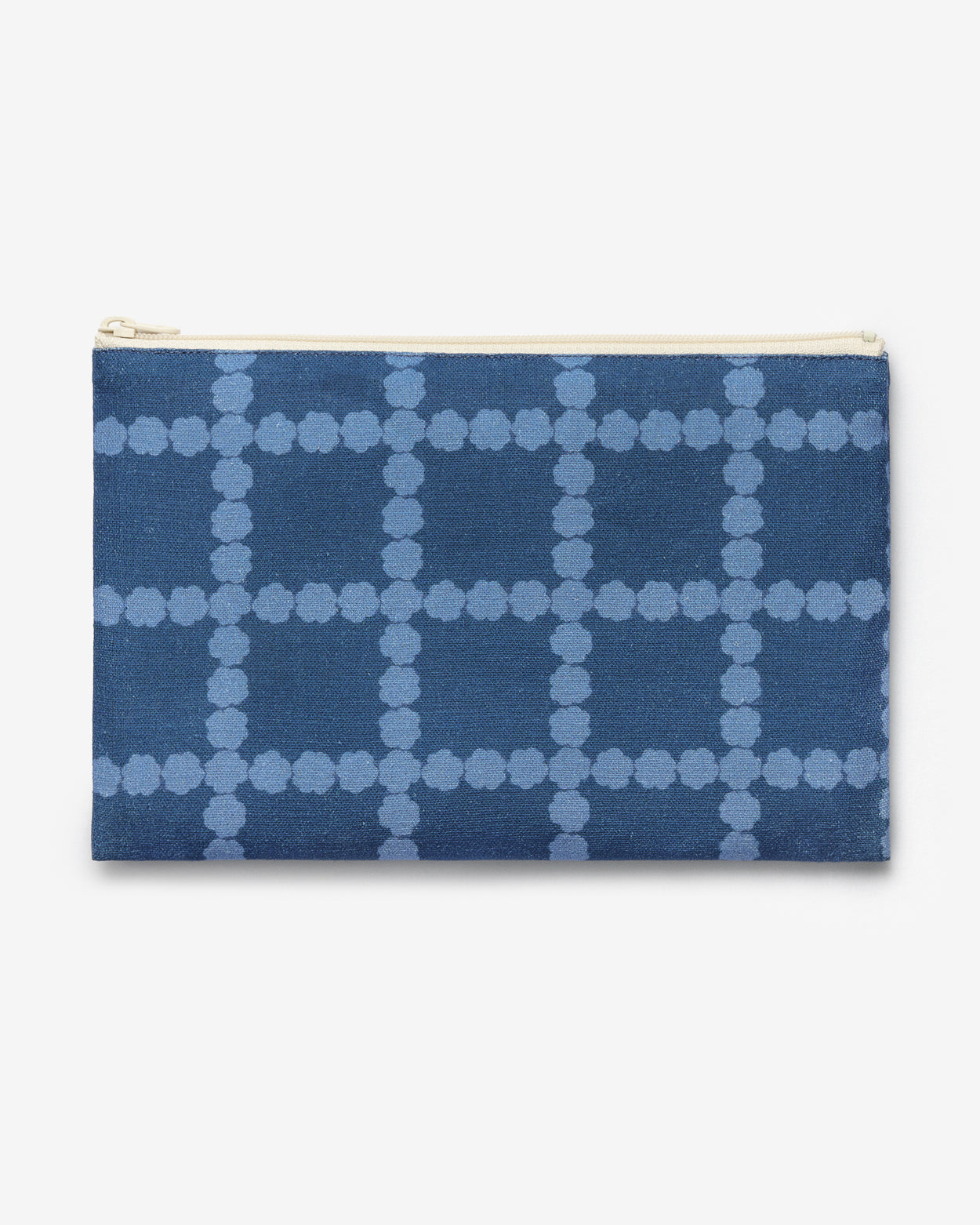 BLOSSOM CHECK FLAT POUCH - DENIM BLUE (2size)
