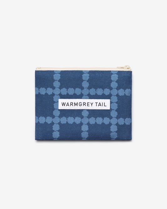BLOSSOM CHECK FLAT POUCH - DENIM BLUE (2size)