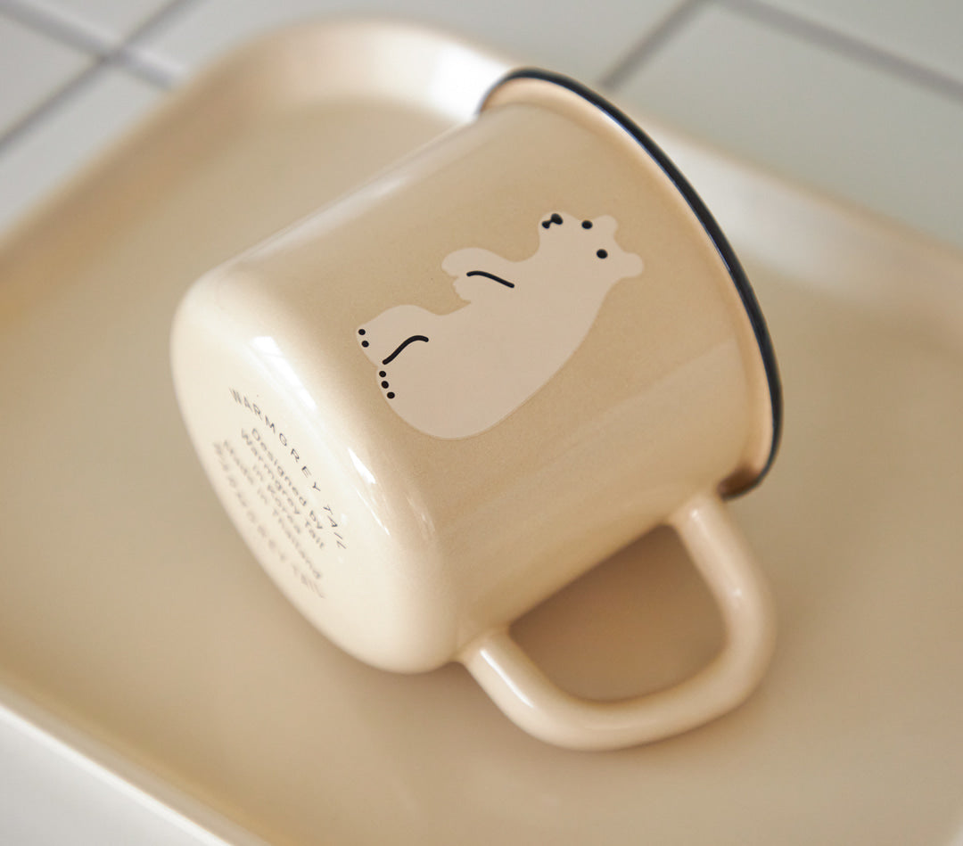 HUGGY BEAR BEIGE ENAMEL MUG CUP