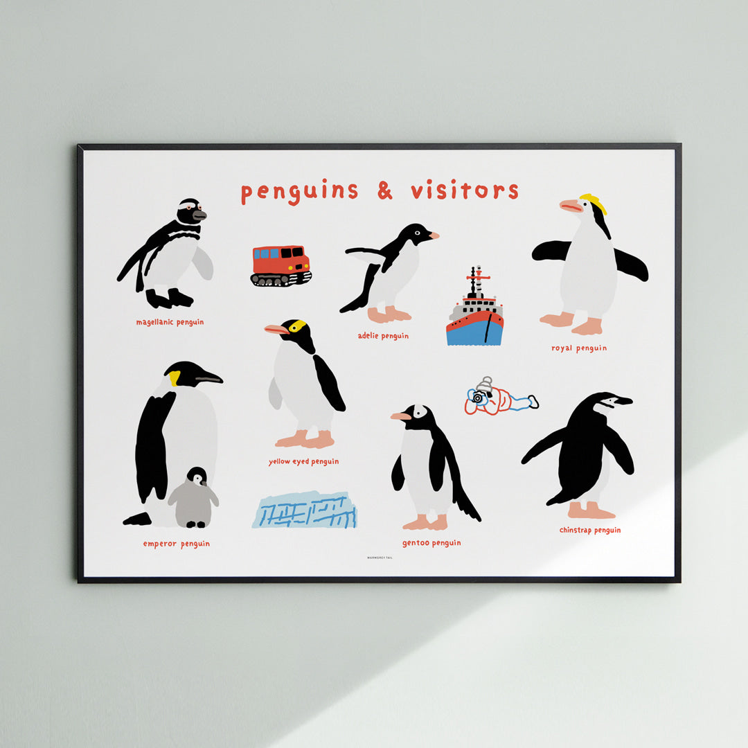 PENGUINS & VISITORS POSTER