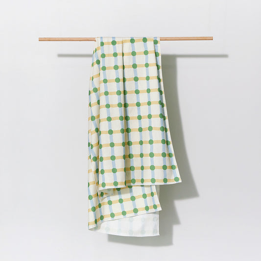 DOT CHECK FABRIC - GREEN ON BEIGE