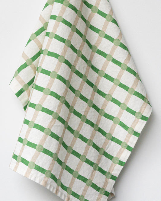 DOT CHECK KITCHEN CLOTH - PALE GREEN ON WHITE